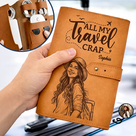 Custom Photo Bold Sketch All My Travel Crap Woman Man Portrait - Personalized Leather Cable Bag