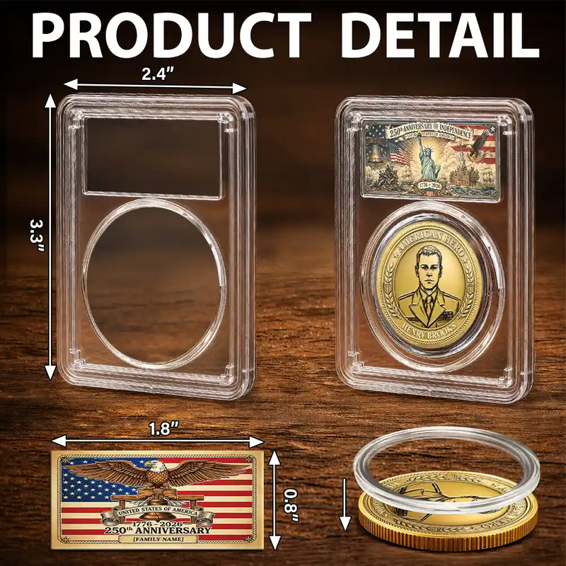 America 250th,Custom Photo,Independence Day,Art Design,Family,Proud,Photo - Pencil Sketch - Bold - Custom Photo Bold Sketch American Hero 250 Years Of Freedom - Personalized Commemorative Keepsake Coin