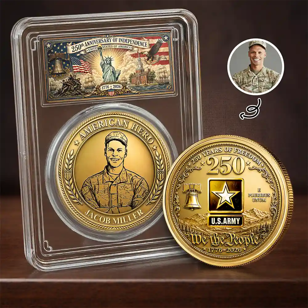 Custom Photo Bold Sketch American Hero 250 Years Of Freedom - Personalized Commemorative Keepsake Coin