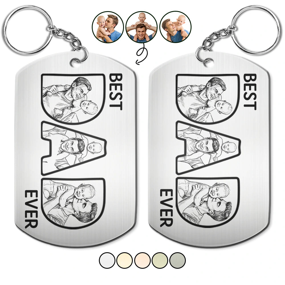 Gift For Husband,Gift For Yourself,Gift For Men,Gift For Father,Non-Eng,Photo - Pencil Sketch (Bold),Proud - Custom Photo Bold Sketch Best Dad Ever - Personalized Aluminum Keychain