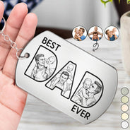 Gift For Husband,Gift For Yourself,Gift For Men,Gift For Father,Non-Eng,Photo - Pencil Sketch (Bold),Proud - Custom Photo Bold Sketch Best Dad Ever - Personalized Aluminum Keychain