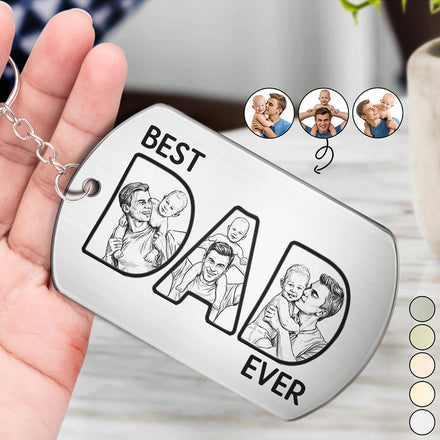 Custom Photo Bold Sketch Best Dad Ever - Personalized Aluminum Keychain