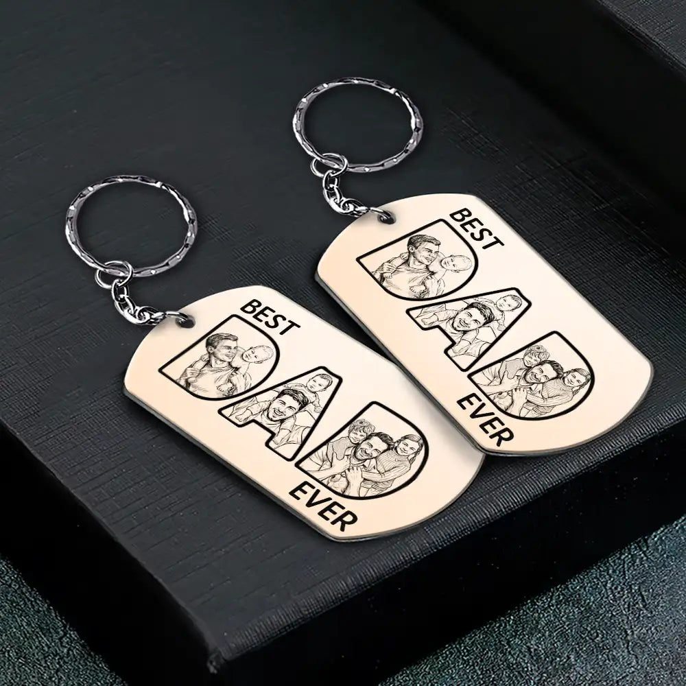 Gift For Husband,Gift For Yourself,Gift For Men,Gift For Father,Non-Eng,Photo - Pencil Sketch (Bold),Proud - Custom Photo Bold Sketch Best Dad Ever - Personalized Aluminum Keychain