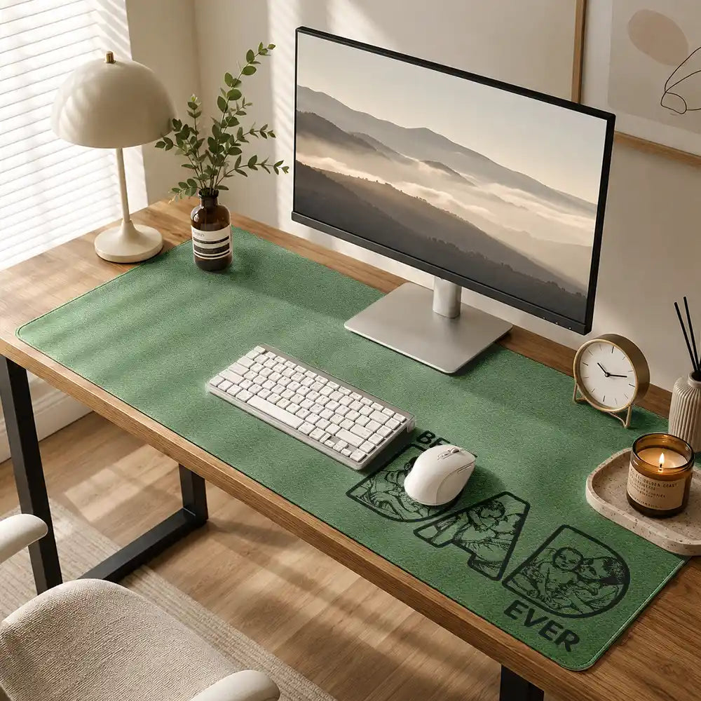 Gift For Husband,Gift For Yourself,Gift For Men,Gift For Father,Non-Eng,Photo - Pencil Sketch (Bold),Cozy - Custom Photo Bold Sketch Best Dad Ever - Personalized Leather Desk Mat
