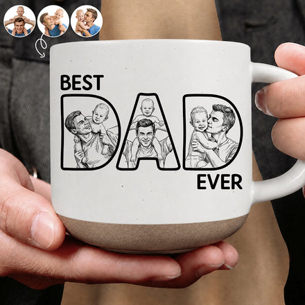 Custom Photo Bold Sketch Best Dad Ever - Personalized Pottery Mug