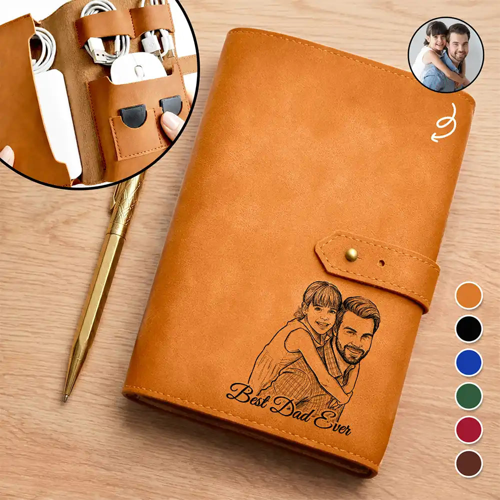 Custom Photo,Gift For Father,Dad - Children,Non-Eng,Photo - Pencil Sketch (Bold),Proud - Custom Photo Bold Sketch Best Dad Ever I Love You - Personalized Leather Cable Bag