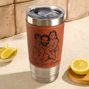 Gift For Father,Gift For Grandpa,Non-Eng,Photo - Pencil Sketch (Bold),Proud - Custom Photo Bold Sketch Best Dad Grandpa Ever Family Portrait - Personalized Leather Tumbler