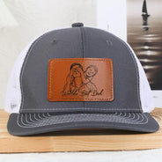 Gift For Father,Gift For Grandpa,Non-Eng,Photo - Pencil Sketch (Bold),Adorable - Custom Photo Bold Sketch Best Dad Grandpa Ever Family Portrait - Personalized Leather Patch Hat