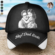 Gift For Father,Custom Photo,Art Design,Proud,Photo - Pencil Sketch - Bold - Custom Photo Bold Sketch Best Dad Grandpa Ever Family Portrait - Personalized Classic Cap