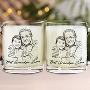 Gift For Father,Gift For Grandpa,Non-Eng,Photo - Pencil Sketch (Bold),Proud - Custom Photo Bold Sketch Best Dad Grandpa Ever Family Portrait - Personalized Glass Mug