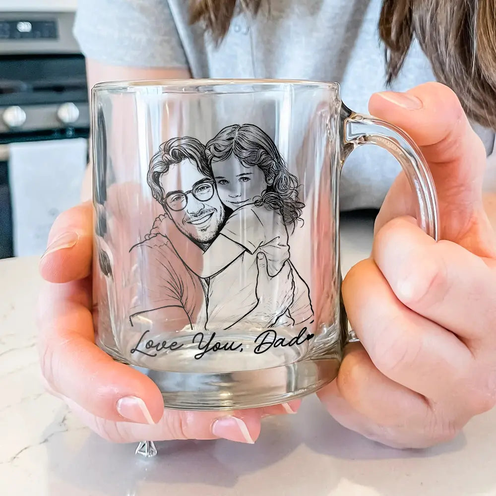 Gift For Father,Gift For Grandpa,Non-Eng,Photo - Pencil Sketch (Bold),Proud - Custom Photo Bold Sketch Best Dad Grandpa Ever Family Portrait - Personalized Glass Mug