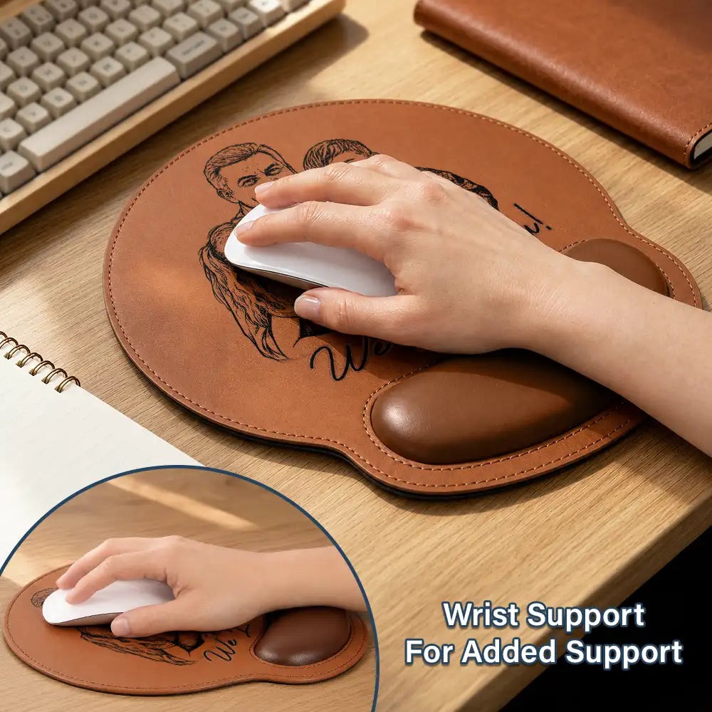Gift For Husband,Gift For Grandpa,Gift For Father,Dad - Children,Grandpa - Grandkids,Top Market,Non-Eng,Photo - Pencil Sketch (Bold),Sentimental - Custom Photo Bold Sketch Best Dad Papa Ever - Personalized Leather Mouse Pad