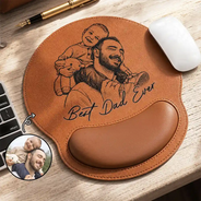 Gift For Husband,Gift For Grandpa,Gift For Father,Dad - Children,Grandpa - Grandkids,Top Market,Non-Eng,Photo - Pencil Sketch (Bold),Sentimental - Custom Photo Bold Sketch Best Dad Papa Ever - Personalized Leather Mouse Pad