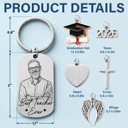 Art Design,Teacher,Back To School,Proud,Retirement,Photo - Pencil Sketch - Bold - Custom Photo Bold Sketch Best Teacher Ever - Personalized Stainless Steel Keychain