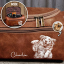 Custom Photo,Beach,Art Design,Summer,Pet Lovers,Playful,Photo - Pencil Sketch - Bold - Custom Photo Bold Sketch Besties Family Pet Funny Portrait - Personalized Leather Toiletry Bag