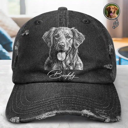 Custom Photo Bold Sketch Besties Family Pet Funny Portrait - Personalized Distressed Cap