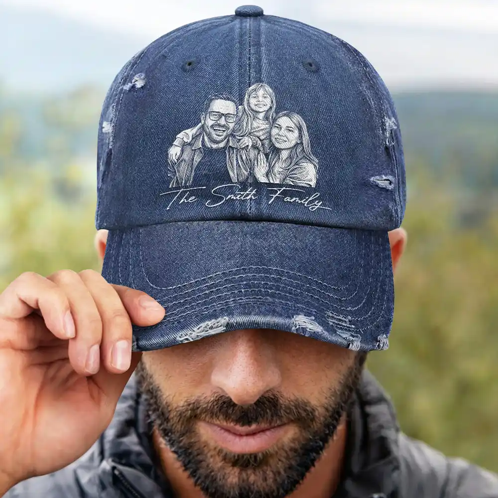 Custom Photo, Beach, Art Design, Summer, Pet Lovers, Playful, Photo - Pencil Sketch - Bold - Custom Photo Bold Sketch Besties Family Pet Funny Portrait - Personalized Distressed Cap
