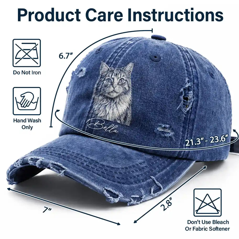 Custom Photo, Beach, Art Design, Summer, Pet Lovers, Playful, Photo - Pencil Sketch - Bold - Custom Photo Bold Sketch Besties Family Pet Funny Portrait - Personalized Distressed Cap