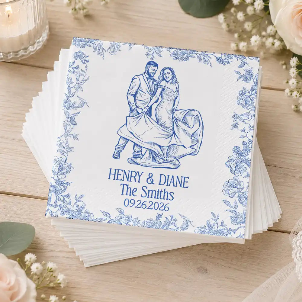 Art Design,Romantic,Gift For Couples,Wedding,Photo - Pencil Sketch - Bold - Custom Photo Bold Sketch Couples Wedding Engaged Bachelor Bachelorette Party - Personalized Cocktail Napkins