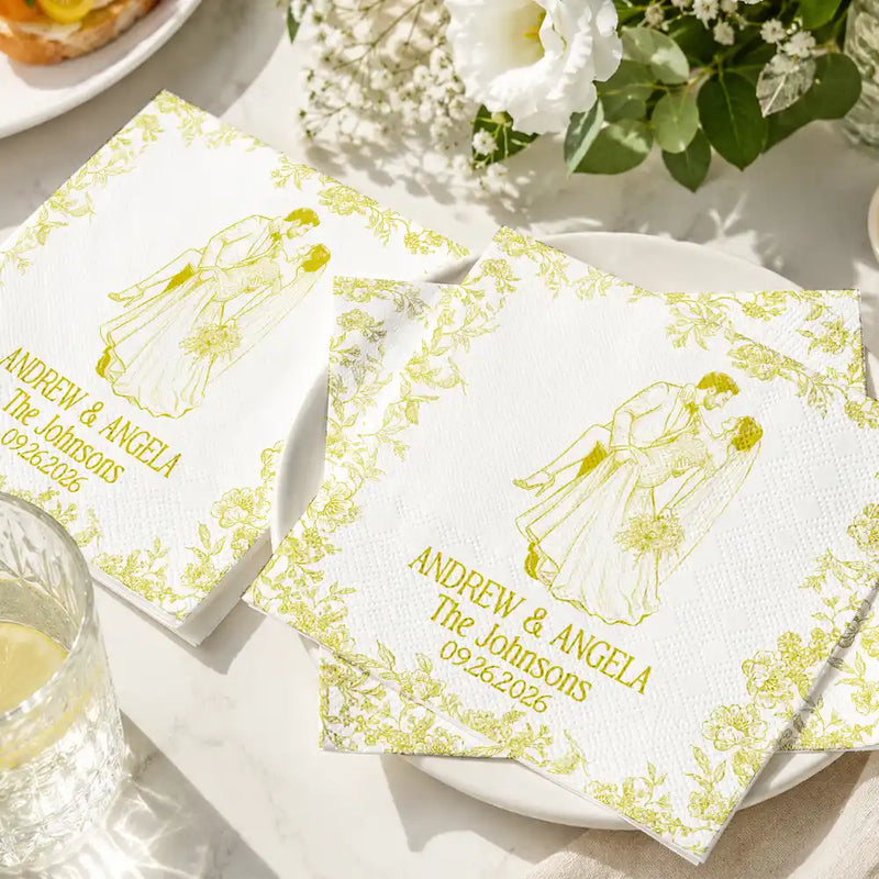 Art Design,Romantic,Gift For Couples,Wedding,Photo - Pencil Sketch - Bold - Custom Photo Bold Sketch Couples Wedding Engaged Bachelor Bachelorette Party - Personalized Cocktail Napkins