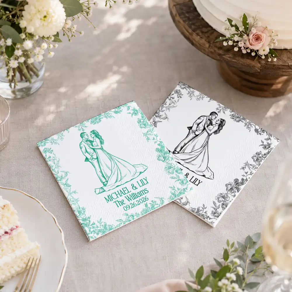 Art Design,Romantic,Gift For Couples,Wedding,Photo - Pencil Sketch - Bold - Custom Photo Bold Sketch Couples Wedding Engaged Bachelor Bachelorette Party - Personalized Cocktail Napkins