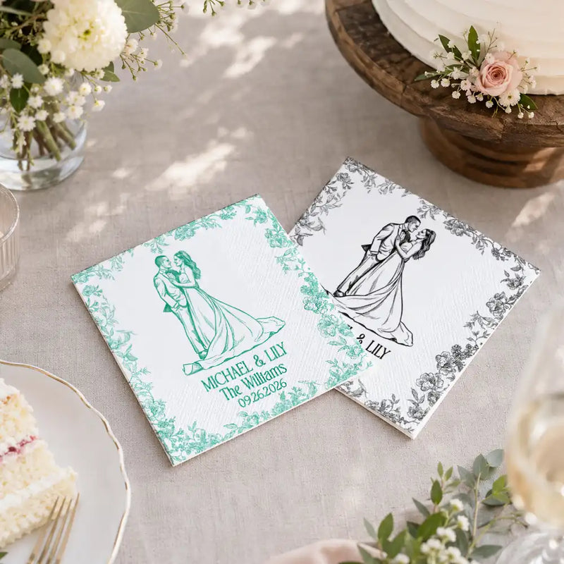 Art Design,Romantic,Gift For Couples,Wedding,Photo - Pencil Sketch - Bold - Custom Photo Bold Sketch Couples Wedding Engaged Bachelor Bachelorette Party - Personalized Cocktail Napkins