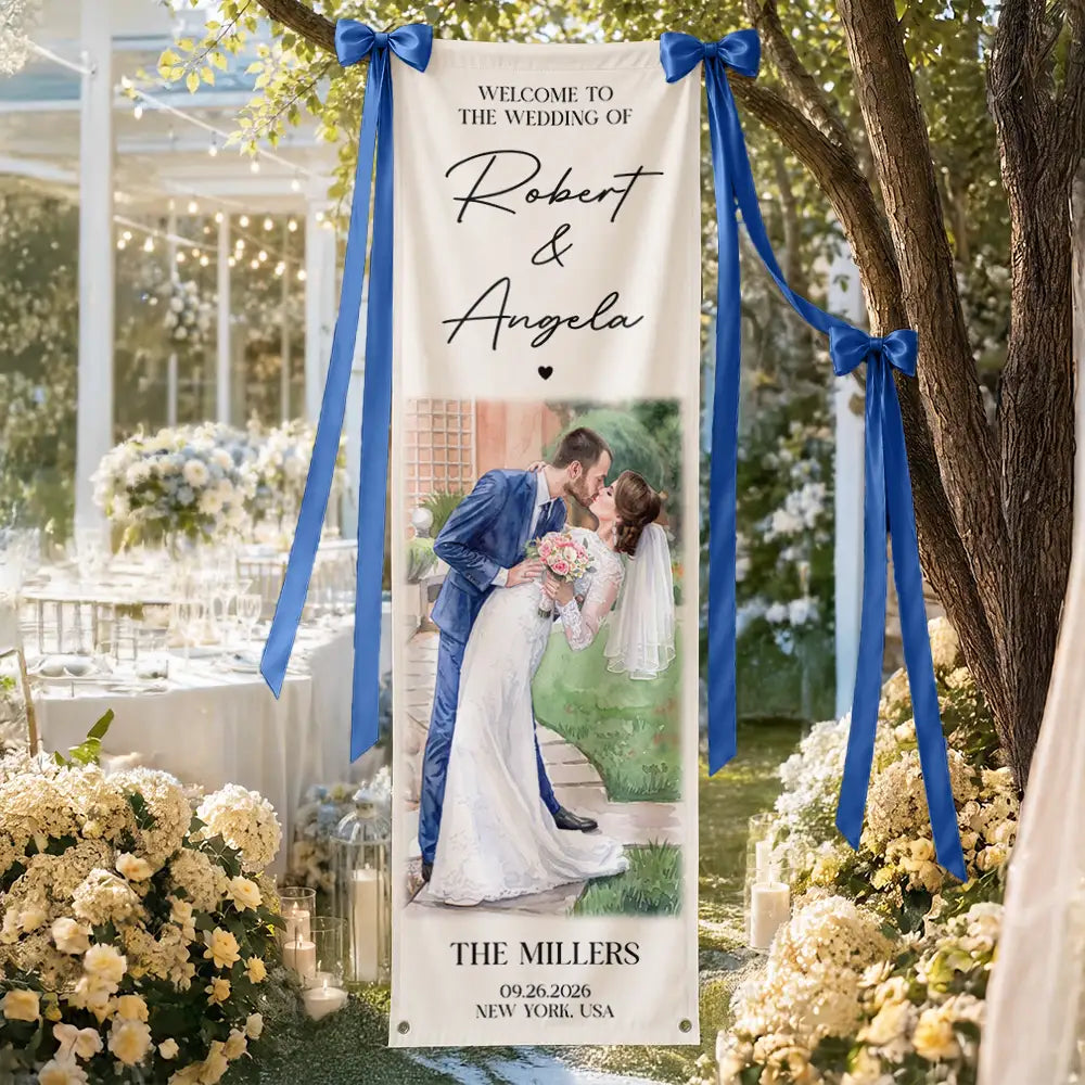 Custom Photo, Art Design, Gift For Couples, Wedding, Romantic, Photo - Pencil Sketch - Bold - Custom Photo Bold Sketch Couples Wedding Engaged Bachelor Party - Personalized Vertical Banner