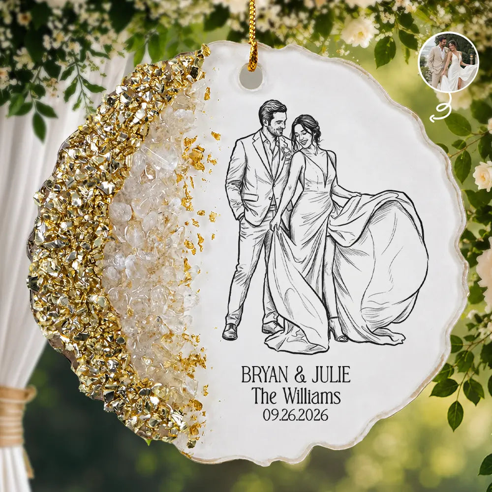 Art Design,Custom Photo,Romantic,Gift For Couples,Wedding,Photo - Pencil Sketch - Bold - Custom Photo Bold Sketch Couples Wedding Engaged Bachelor Party - Personalized Resin Ornament