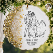 Art Design,Custom Photo,Romantic,Gift For Couples,Wedding,Photo - Pencil Sketch - Bold - Custom Photo Bold Sketch Couples Wedding Engaged Bachelor Party - Personalized Resin Ornament