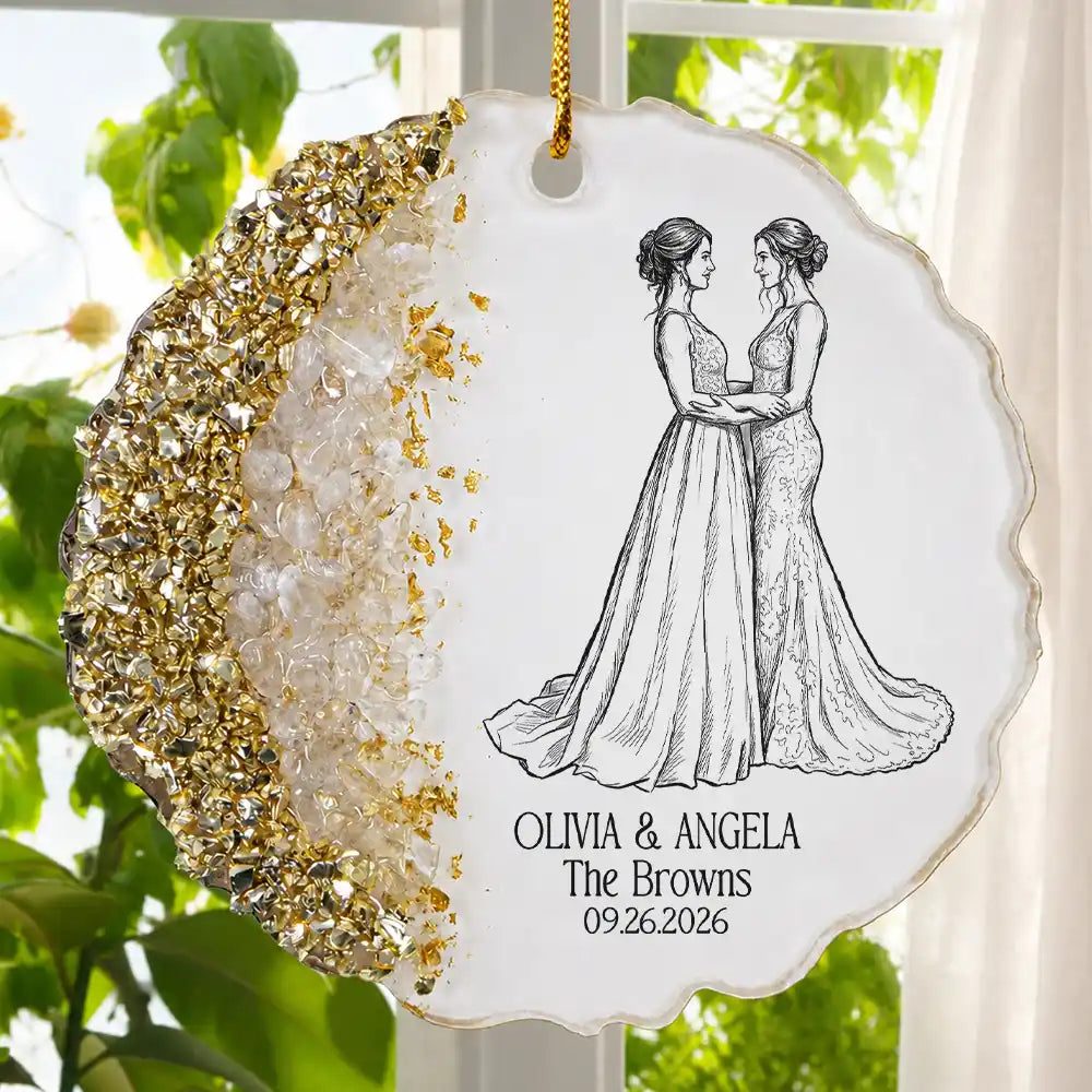 Art Design,Custom Photo,Romantic,Gift For Couples,Wedding,Photo - Pencil Sketch - Bold - Custom Photo Bold Sketch Couples Wedding Engaged Bachelor Party - Personalized Resin Ornament