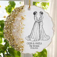 Art Design,Custom Photo,Romantic,Gift For Couples,Wedding,Photo - Pencil Sketch - Bold - Custom Photo Bold Sketch Couples Wedding Engaged Bachelor Party - Personalized Resin Ornament