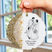 Art Design,Custom Photo,Romantic,Gift For Couples,Wedding,Photo - Pencil Sketch - Bold - Custom Photo Bold Sketch Couples Wedding Engaged Bachelor Party - Personalized Resin Ornament