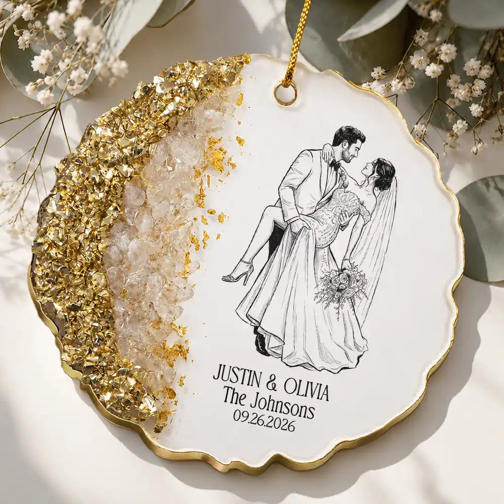 Art Design,Custom Photo,Romantic,Gift For Couples,Wedding,Photo - Pencil Sketch - Bold - Custom Photo Bold Sketch Couples Wedding Engaged Bachelor Party - Personalized Resin Ornament