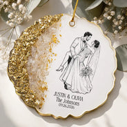 Art Design,Custom Photo,Romantic,Gift For Couples,Wedding,Photo - Pencil Sketch - Bold - Custom Photo Bold Sketch Couples Wedding Engaged Bachelor Party - Personalized Resin Ornament