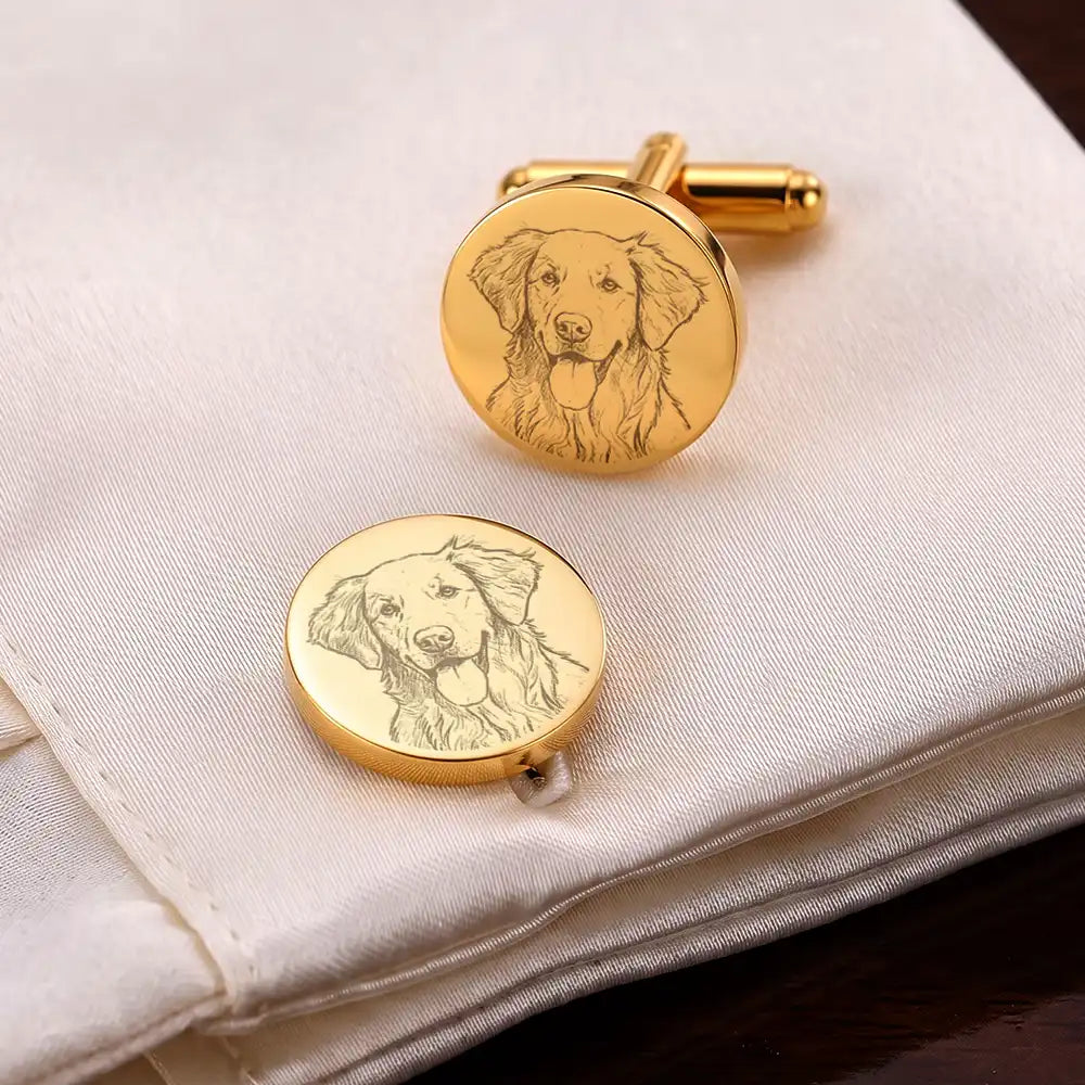 Adorable, Art Design, Pet Lovers, Wedding, Photo - Pencil Sketch - Bold - Custom Photo Bold Sketch Cute Pet Portrait - Personalized Circular Cufflinks