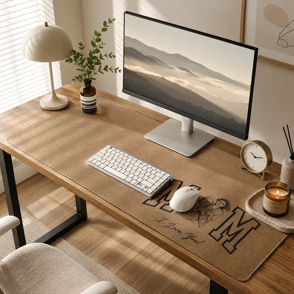 Gift For Husband,Gift For Mother,Gift For Grandpa,Gift For Father,Dad - Children,Grandpa - Grandkids,Non-Eng,Photo - Pencil Sketch (Bold),Sentimental - Custom Photo Bold Sketch Dad Papa Mom I Love You - Personalized Leather Desk Mat