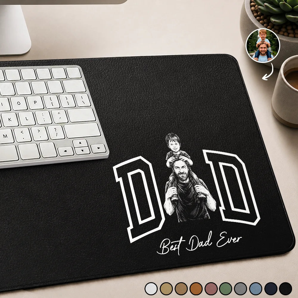 Gift For Husband,Gift For Mother,Gift For Grandpa,Gift For Father,Dad - Children,Grandpa - Grandkids,Non-Eng,Photo - Pencil Sketch (Bold),Sentimental - Custom Photo Bold Sketch Dad Papa Mom I Love You - Personalized Leather Desk Mat