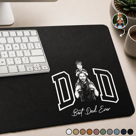 Custom Photo Bold Sketch Dad Papa Mom I Love You - Personalized PU Leather Desk Mat