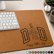 Gift For Husband,Gift For Mother,Gift For Grandpa,Gift For Father,Dad - Children,Grandpa - Grandkids,Non-Eng,Photo - Pencil Sketch (Bold),Sentimental - Custom Photo Bold Sketch Dad Papa Mom I Love You - Personalized Leather Desk Mat