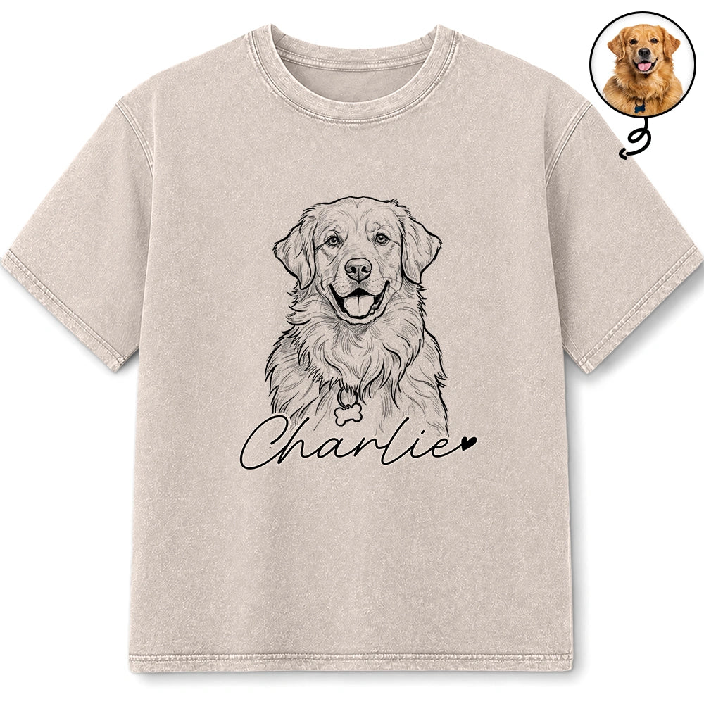 Custom Photo,Art Design,Pet Lovers,Playful,Photo - Pencil Sketch - Bold - Custom Photo Bold Sketch Dog Cat Pet - Personalized Vintage Washed T Shirt