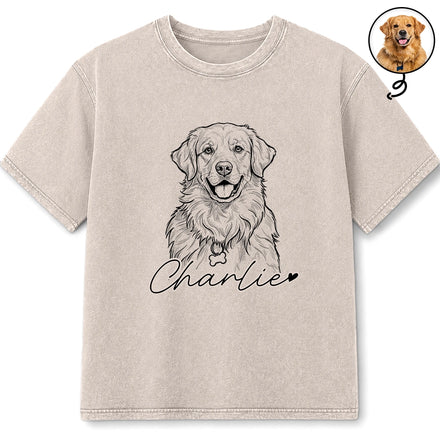 Custom Photo Bold Sketch Dog Cat Pet - Personalized Vintage Washed T Shirt
