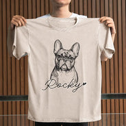 Custom Photo,Art Design,Pet Lovers,Playful,Photo - Pencil Sketch - Bold - Custom Photo Bold Sketch Dog Cat Pet - Personalized Vintage Washed T Shirt