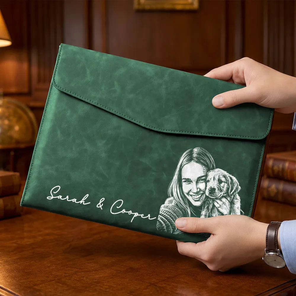 Back To School,Custom Photo,Art Design,Gift For Yourself,Sentimental,Photo - Pencil Sketch - Bold - Custom Photo Bold Sketch Family Besties Couples Pet Portraits - Personalized Leather Sleeve