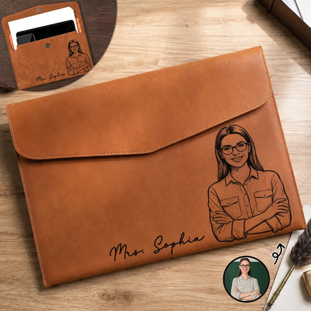 Custom Photo Bold Sketch Family Besties Couples Pet Portraits - Personalized Leather Sleeve
