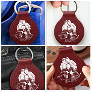 Family,Gift For Father,Gift For Bestie,Gift For Brothers,Gift For Sibling,Gift For Grandpa,Gift For Husband,Gift For Women,LGBT,Non-Eng,Photo - Pencil Sketch (Bold),Cozy - Custom Photo Bold Sketch Family Besties Dog Cat Portrait - Personalized Custom Shaped Leather Keychain