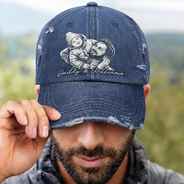 Gift For Father,Custom Photo,Art Design,Adorable,Photo - Pencil Sketch - Bold - Custom Photo Bold Sketch Family Dog Cat Portrait - Personalized Distressed Cap