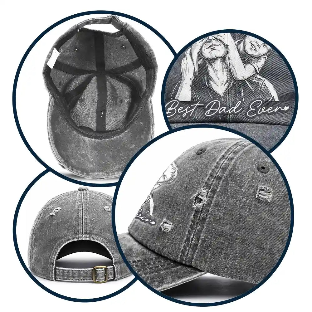 Gift For Father,Custom Photo,Art Design,Adorable,Photo - Pencil Sketch - Bold - Custom Photo Bold Sketch Family Dog Cat Portrait - Personalized Distressed Cap
