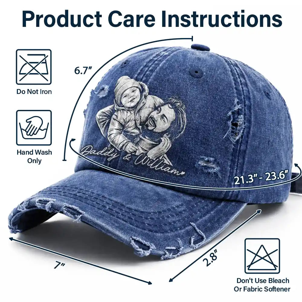 Gift For Father,Custom Photo,Art Design,Adorable,Photo - Pencil Sketch - Bold - Custom Photo Bold Sketch Family Dog Cat Portrait - Personalized Distressed Cap