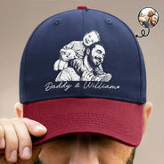 Gift For Father,Gift For Grandpa,Non-Eng,Photo - Pencil Sketch (Bold),Adorable - Custom Photo Bold Sketch Family Dog Cat Portrait - Personalized Two Tone Cap