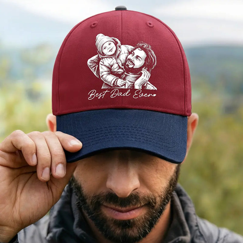 Gift For Father,Gift For Grandpa,Non-Eng,Photo - Pencil Sketch (Bold),Adorable - Custom Photo Bold Sketch Family Dog Cat Portrait - Personalized Two Tone Cap